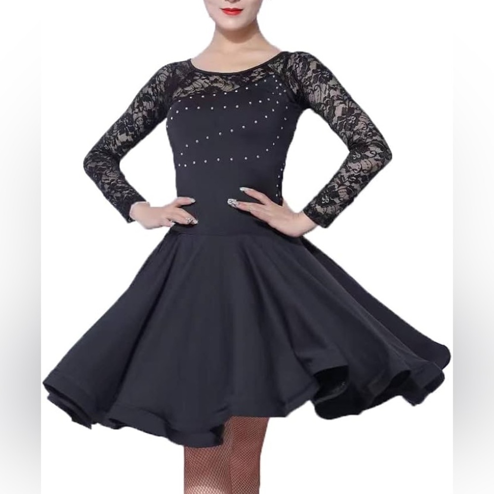NWT Shall We Dance Dress /Professional Black Lace Sleeve Dance Costume